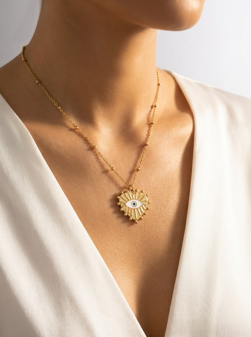 Collar Amuleto Ojo Turco - Cadena Satélite y Baño en Oro 14k